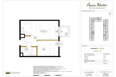 Rzut - Mieszkanie na sprzedaż 2 pokoje o powierzchni 42,09 m² - numer 140 w Aura Nova etap II