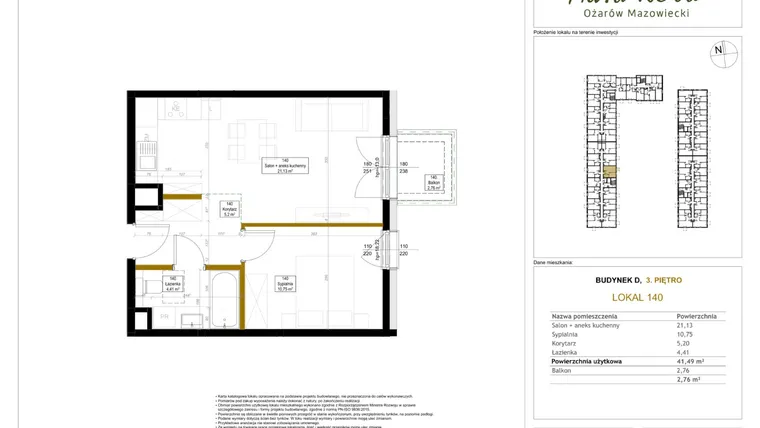 Rzut - Mieszkanie na sprzedaż 2 pokoje o powierzchni 42,09 m² - numer 140 w Aura Nova etap II