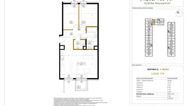 Rzut - Mieszkanie na sprzedaż 3 pokoje o powierzchni 64,73 m² - numer 179 w Aura Nova etap II