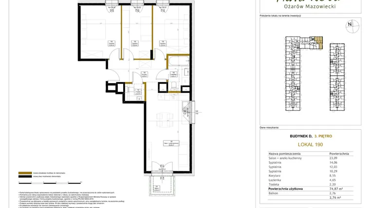 Rzut - Mieszkanie na sprzedaż 4 pokoje o powierzchni 75,85 m² - numer 190 w Aura Nova etap II