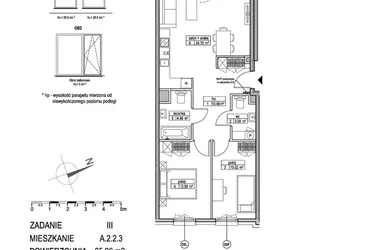 Rzut - Mieszkanie na sprzedaż 3 pokoje o powierzchni 65,98 m² - numer A.2.2.3 w Atut III