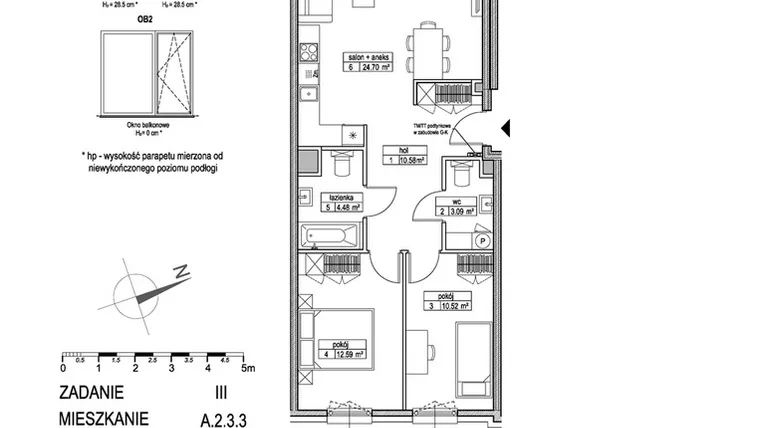 Rzut - Mieszkanie na sprzedaż 3 pokoje o powierzchni 66,1 m² - numer A.2.3.3 w Atut III