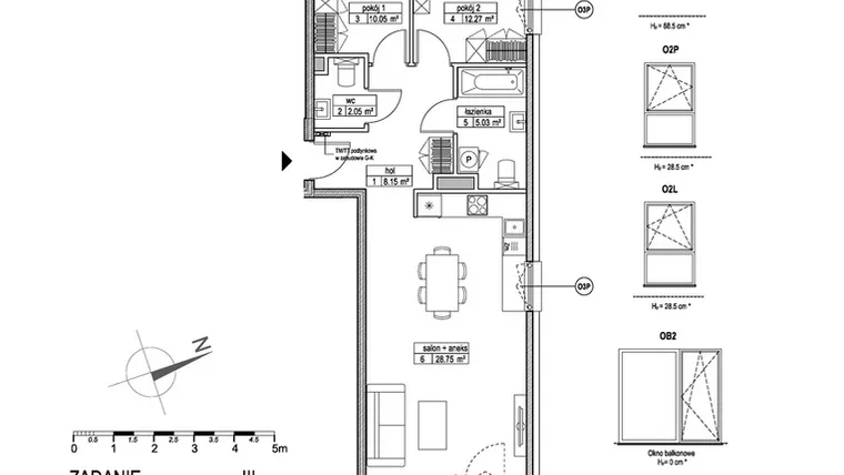 Rzut - Mieszkanie na sprzedaż 3 pokoje o powierzchni 66,15 m² - numer A.2.4.1 w Atut III