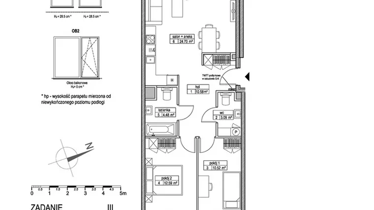 Rzut - Mieszkanie na sprzedaż 3 pokoje o powierzchni 65,92 m² - numer A.2.4.3 w Atut III