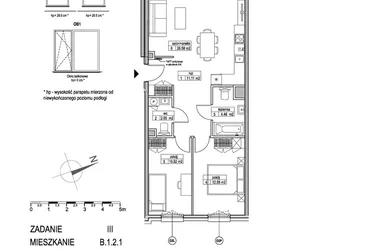 Rzut - Mieszkanie na sprzedaż 3 pokoje o powierzchni 67,82 m² - numer B.1.2.1 w Atut III