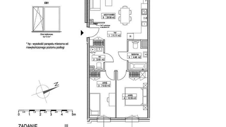 Rzut - Mieszkanie na sprzedaż 3 pokoje o powierzchni 67,82 m² - numer B.1.2.1 w Atut III