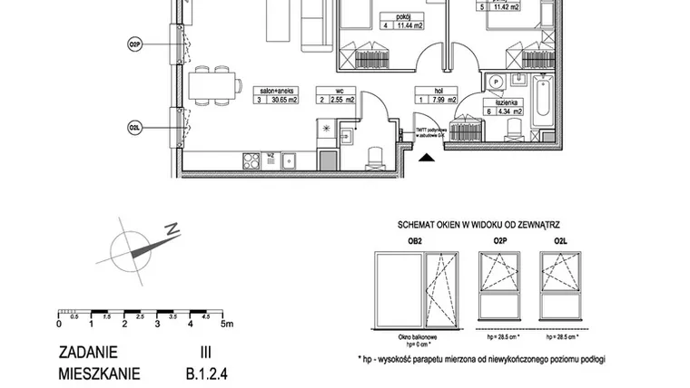 Rzut - Mieszkanie na sprzedaż 3 pokoje o powierzchni 68,31 m² - numer B.1.2.4 w Atut III