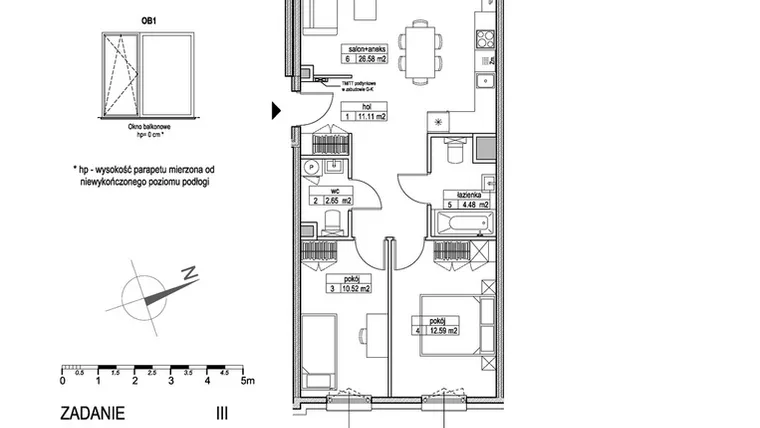Rzut - Mieszkanie na sprzedaż 3 pokoje o powierzchni 67,84 m² - numer B.1.3.1 w Atut III