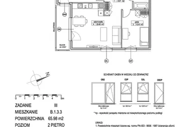 Rzut - Mieszkanie na sprzedaż 3 pokoje o powierzchni 65,72 m² - numer B.1.3.3 w Atut III