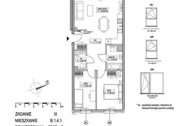 Rzut - Mieszkanie na sprzedaż 3 pokoje o powierzchni 67,83 m² - numer B.1.4.1 w Atut III