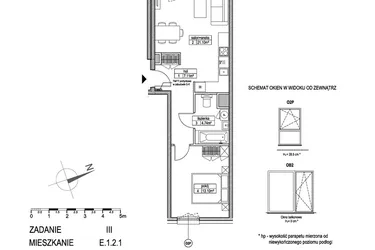 Rzut - Mieszkanie na sprzedaż 2 pokoje o powierzchni 46,01 m² - numer E.1.2.1 w Atut III