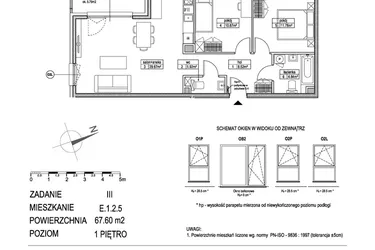 Rzut - Mieszkanie na sprzedaż 3 pokoje o powierzchni 67,5 m² - numer E.1.2.5 w Atut III