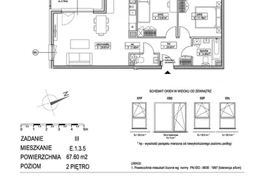 Rzut - Mieszkanie na sprzedaż 3 pokoje o powierzchni 67,63 m² - numer E.1.3.5 w Atut III