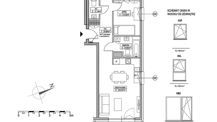 Rzut - Mieszkanie na sprzedaż 3 pokoje o powierzchni 63,8 m² - numer E.2.2.1 w Atut III