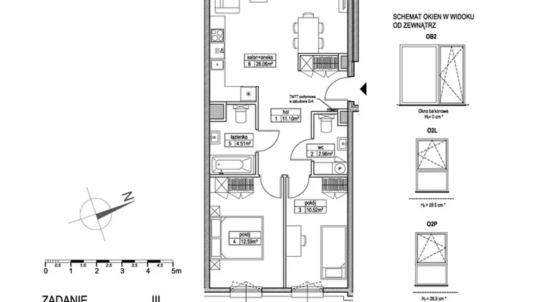 Rzut - Mieszkanie na sprzedaż 3 pokoje o powierzchni 67,61 m² - numer E.2.3.3 w Atut III