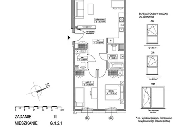 Rzut - Mieszkanie na sprzedaż 3 pokoje o powierzchni 67,71 m² - numer G.1.2.1 w Atut III
