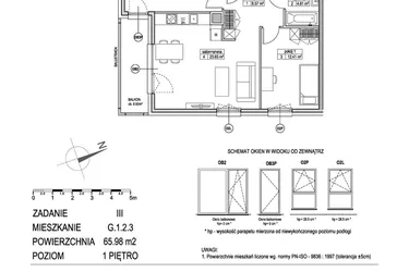 Rzut - Mieszkanie na sprzedaż 3 pokoje o powierzchni 65,88 m² - numer G.1.2.3 w Atut III