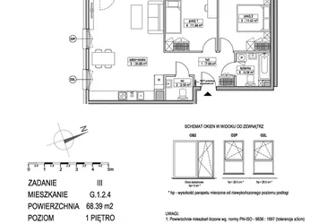 Rzut - Mieszkanie na sprzedaż 3 pokoje o powierzchni 68,44 m² - numer G.1.2.4 w Atut III