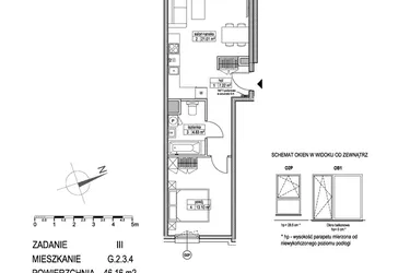 Rzut - Mieszkanie na sprzedaż 2 pokoje o powierzchni 46,19 m² - numer G.2.3.4 w Atut III