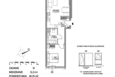 Rzut - Mieszkanie na sprzedaż 2 pokoje o powierzchni 46,16 m² - numer G.2.4.4 w Atut III