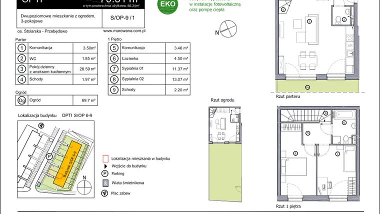 Rzut - Mieszkanie na sprzedaż 3 pokoje o powierzchni 66,34 m² - numer S-OP-9-1 w os. Stolarska