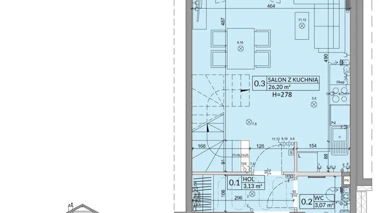 Rzut - Dom na sprzedaż 3 pokoje o powierzchni 68,42 m² - numer 1B w Osiedle Słoneczne