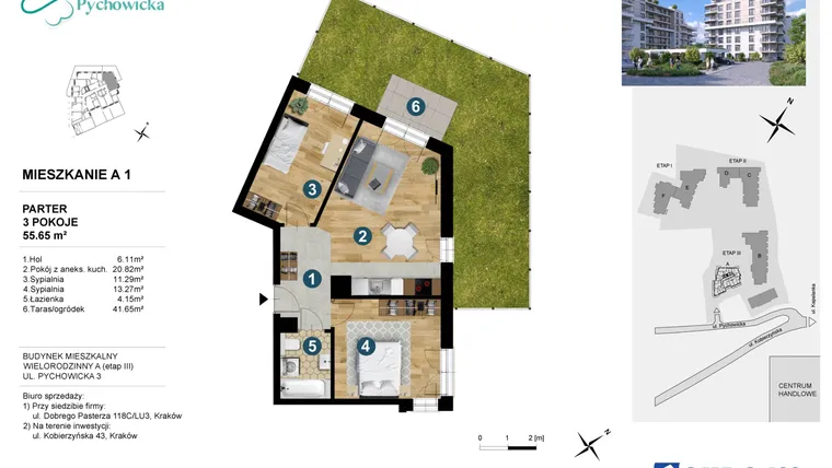 Rzut - Mieszkanie na sprzedaż 3 pokoje o powierzchni 55,83 m² - numer A.1 w Kapelanka-Pychowicka Etap III