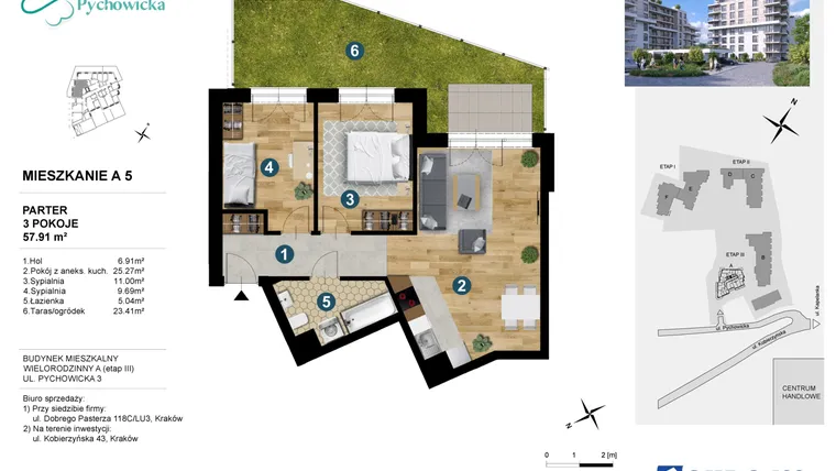 Rzut - Mieszkanie na sprzedaż 3 pokoje o powierzchni 56,26 m² - numer A.5 w Kapelanka-Pychowicka Etap III