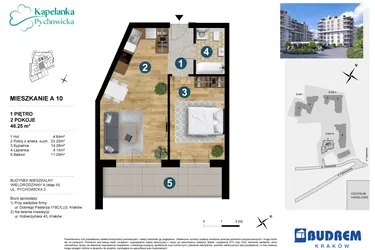 Rzut - Mieszkanie na sprzedaż 2 pokoje o powierzchni 46,15 m² - numer A.10 w Kapelanka-Pychowicka Etap III