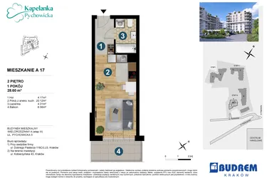 Rzut - Mieszkanie na sprzedaż 1 pokój o powierzchni 28,47 m² - numer A.17 w Kapelanka-Pychowicka Etap III