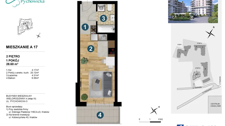Rzut - Mieszkanie na sprzedaż 1 pokój o powierzchni 28,47 m² - numer A.17 w Kapelanka-Pychowicka Etap III