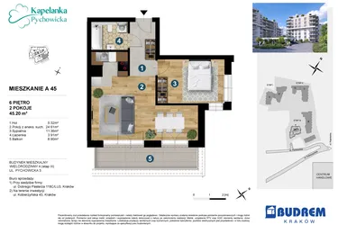 Rzut - Mieszkanie na sprzedaż 2 pokoje o powierzchni 44,91 m² - numer A.45 w Kapelanka-Pychowicka Etap III