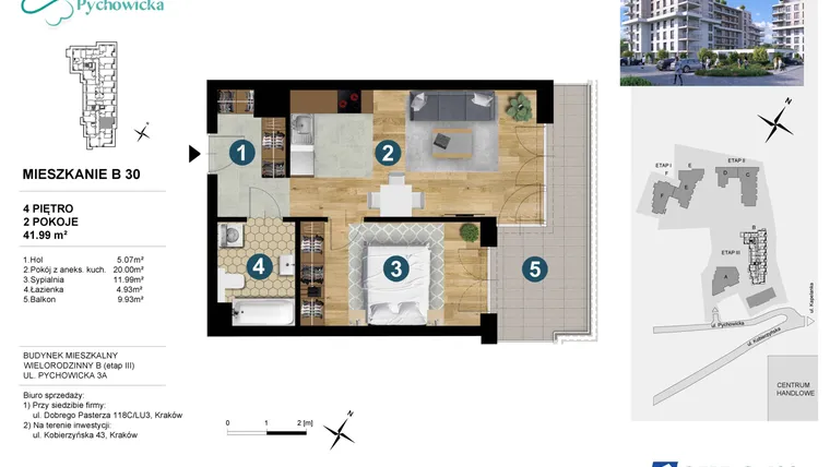Rzut - Mieszkanie na sprzedaż 2 pokoje o powierzchni 41,98 m² - numer B30 w Kapelanka-Pychowicka Etap III