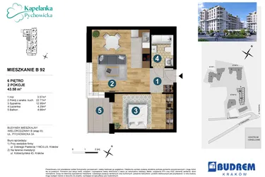 Rzut - Mieszkanie na sprzedaż 2 pokoje o powierzchni 43,48 m² - numer B92 w Kapelanka-Pychowicka Etap III