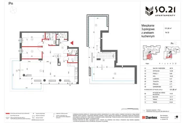 Rzut - Mieszkanie na sprzedaż 3 pokoje o powierzchni 101,88 m² - numer 30 w SO.21