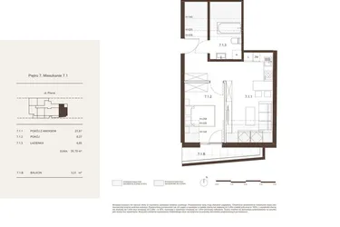 Rzut - Mieszkanie na sprzedaż 2 pokoje o powierzchni 35,79 m² - numer 7.1 w Piwna 21
