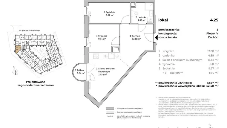 Rzut - Mieszkanie na sprzedaż 3 pokoje o powierzchni 52,56 m² - numer 4.25 w OVAL SKY