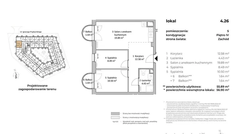 Rzut - Mieszkanie na sprzedaż 3 pokoje o powierzchni 56,4 m² - numer 4.26 w OVAL SKY