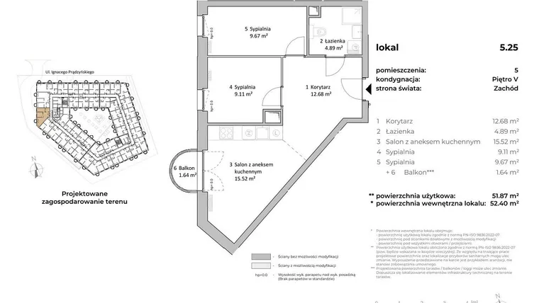 Rzut - Mieszkanie na sprzedaż 3 pokoje o powierzchni 52,56 m² - numer 5.25 w OVAL SKY