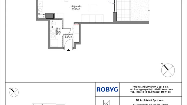 Rzut - Mieszkanie na sprzedaż 1 pokój o powierzchni 35,55 m² - numer A.0M04 w Kobieli 4