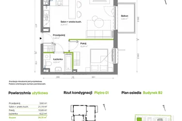 Rzut - Mieszkanie na sprzedaż 2 pokoje o powierzchni 39,7 m² - numer B2.01.18 w Południe Vita