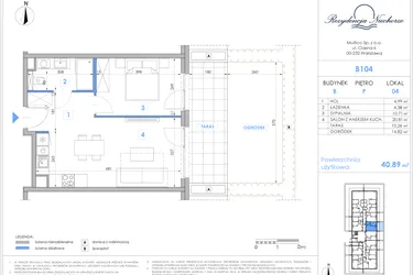 Rzut - Mieszkanie na sprzedaż 2 pokoje o powierzchni 40,9 m² - numer B104 w Rezydencja Niechorze II