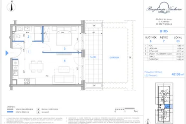 Rzut - Mieszkanie na sprzedaż 2 pokoje o powierzchni 41,97 m² - numer B105 w Rezydencja Niechorze II