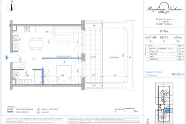 Rzut - Mieszkanie na sprzedaż 2 pokoje o powierzchni 41,88 m² - numer B106 w Rezydencja Niechorze II