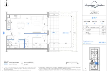 Rzut - Mieszkanie na sprzedaż 2 pokoje o powierzchni 41,99 m² - numer B107 w Rezydencja Niechorze II
