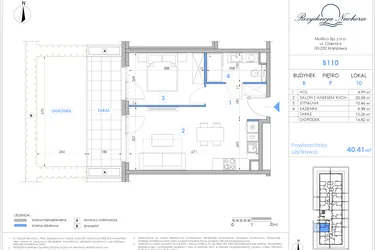 Rzut - Mieszkanie na sprzedaż 2 pokoje o powierzchni 40,33 m² - numer B110 w Rezydencja Niechorze II