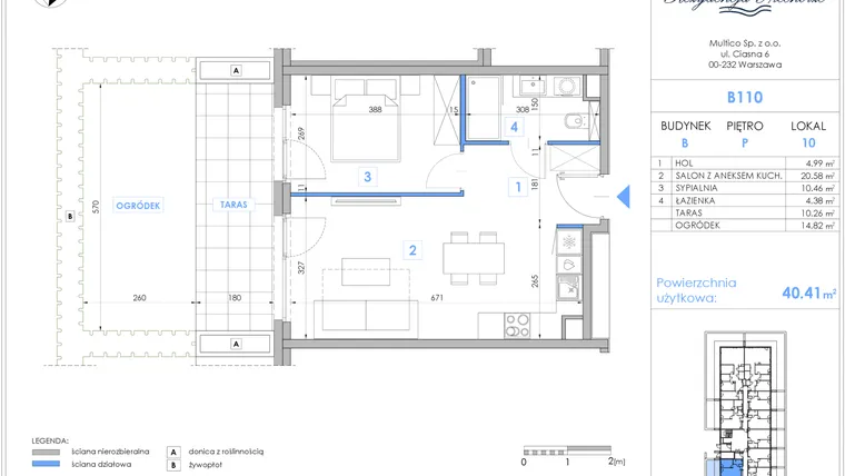 Rzut - Mieszkanie na sprzedaż 2 pokoje o powierzchni 40,33 m² - numer B110 w Rezydencja Niechorze II