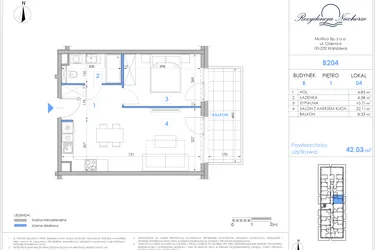 Rzut - Mieszkanie na sprzedaż 2 pokoje o powierzchni 41,9 m² - numer B204 w Rezydencja Niechorze II