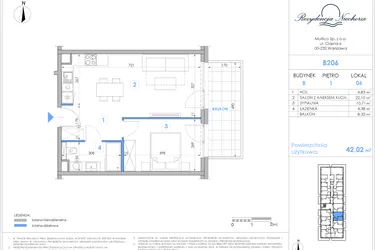 Rzut - Mieszkanie na sprzedaż 2 pokoje o powierzchni 41,93 m² - numer B206 w Rezydencja Niechorze II