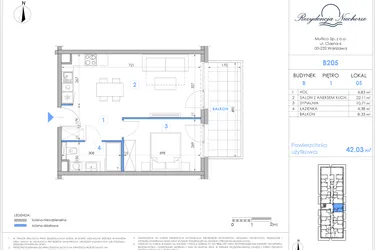 Rzut - Mieszkanie na sprzedaż 2 pokoje o powierzchni 41,8 m² - numer B205 w Rezydencja Niechorze II